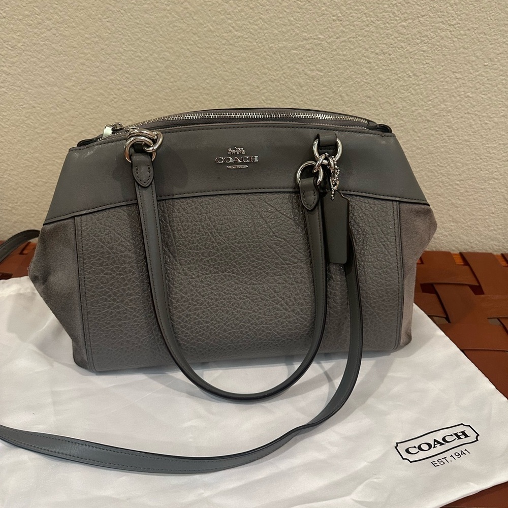 Coach grey pebble leather and suede bag - Picture 2 of 5